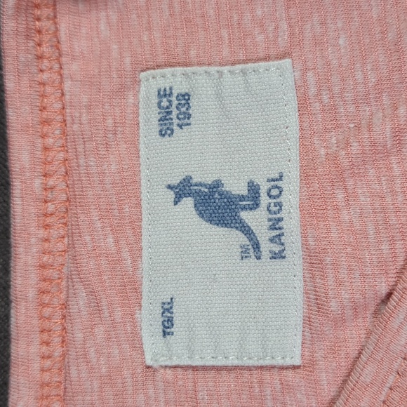 Kangol Salmon Pink White Four Button Rounded Neck Striped Tee VG XL - Picture 4 of 11